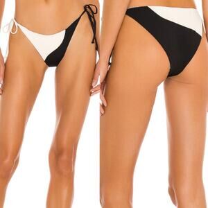 L*SPACE Dani Color Block Classic Bikini Bottom In Black Cream Size XL New